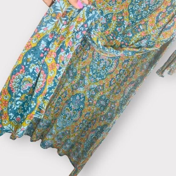 WORLD MARKET Boho Embroidered Floral Print Kaftan Maxi Dress Size One Size - Picture 4 of 10